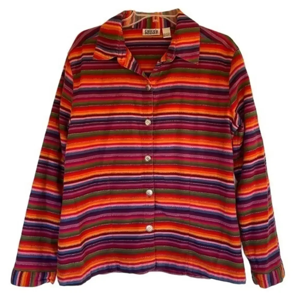 Vintage 90s Chico's Design Rainbow Stripe Top/Jacket Size 2